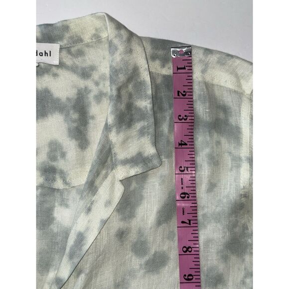 Bella Dahl 100% Linen Top Tie Dye Button Down Shirt Raw Fringe Hem Watercolor L - Picture 13 of 16